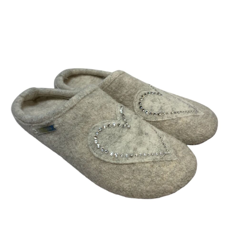 Giesswein Wool Slippers l Heart Shapes Swarovski Crystals l 36 EU US 5 l Beige